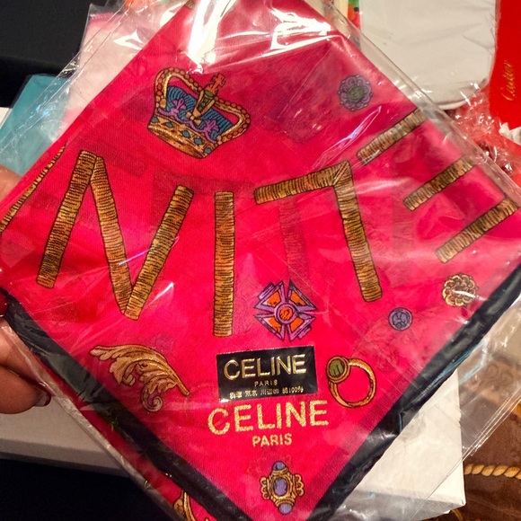 New Celine Vibrant pink and Gold handkerchief